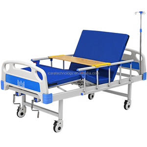 I Care 2-Function Manual Hospital <b>Bed</b> with ABS <b>Bed</b> Ends, Foldable <b>Side</b> <b>Rails</b>, Overbed Table, and 4 Lockable Casters - Product Image 2