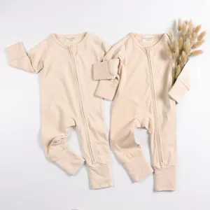 Custom organic Cotton Zipper Baby Romper fold Footie outdoor Newborn Baby Clothes