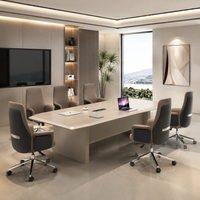 Table de conférence de luxe sur mesure avec passe-câbles, table de réunion de salle de conseil, ensemble de chaises de direction