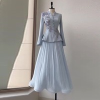 RO511 Vêtements islamiques de luxe pour femmes, robe de mariée musulmane tie-dye, robe de fête modeste, robe de mariée à fleurs perlées, ensemble de deux pièces