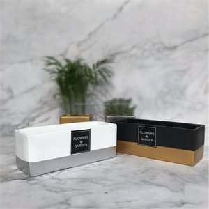 rectangulaire or détails en argent <span class=keywords><strong>noir</strong></span> blanc pots de fleurs de ciment béton succulente planteur - Product Image 1