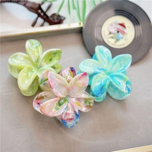 Jepit rambut plastik bunga marmer baru musim panas klip hiu asam asetat piring pegangan setengah rambut klip cakar rambut keras - Product Image 3