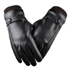 Hot Sale Winter Thermal Leather Sheepskin Plain Safety <b>Gloves</b> Spandex Lining Men's Touch Screen Breathable Eco-Friendly Black - Product Image 3