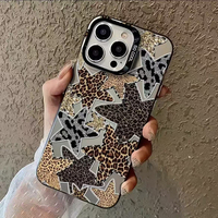Coque de téléphone portable en TPU PC avec impression de lèvres de léopard scintillantes et étoiles, plaquée argent, pour iPhone 11 12 13 14 15 16 17 18 Pro Max