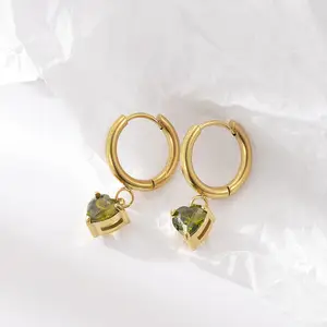 Fashion jewelry titanium steel heart stone earrings simple ins premium stainless steel earrings women's love zircon earrings