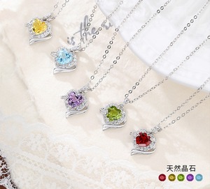 สร้อยคอจี้รูปดาวประดับหินธรรมชาติทรงหัวใจขนาด 6 มม. 9 เม็ด พร้อมคริสตัลเงินแท้ 925 ป้องกันการหมอง ของขวัญสำหรับคู่รัก - Product Image 3