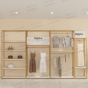 Kainice sang trọng thép không gỉ Boutique vàng Tường treo quần áo Rack hiển thị kim loại quần áo treo Rack hiển thị cho các cửa hàng - Product Image 4