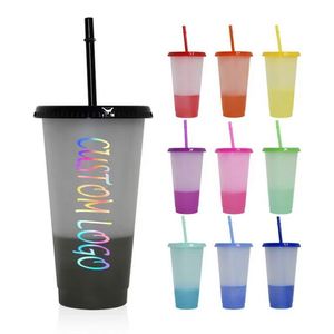 Gobelet en plastique réutilisable de 24 oz avec couvercle et paille, idéal pour les fêtes, vente en gros - Product Image 4