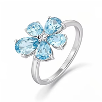 Bagues de mariage décontractées en argent 925 pour dames Multi Zircon en forme de poire coupe rouge exquise conception de fleurs bague mignonne en gros