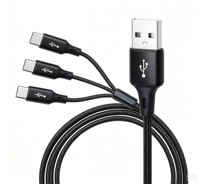 Câble de charge rapide USB A vers triple Type C 3 en 1, chargeur multi-appareils 60W, cordon de synchronisation de données pour plusieurs smartphones Type C