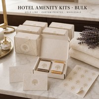 Boîte de savon d'hôtel en papier grainé de luxe imprimée sur mesure avec ligne dorée, bande décorative et carte de remerciement |   Emballages Plantables en Gros