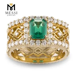 Messi Jewelry Luxury Classical Hollow 18K/14K Yellow Gold Jewelry EmeraldためThailand