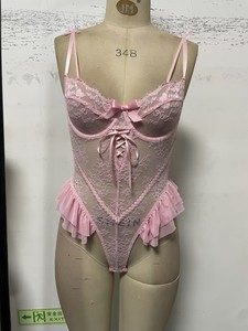 B30954 New Girl Sexy Ropa interior <span class=keywords><strong>Rosa</strong></span> Bordado Dulce Body Teddy One Piece Transparente Sexy Lencería Mujer - Product Image 2