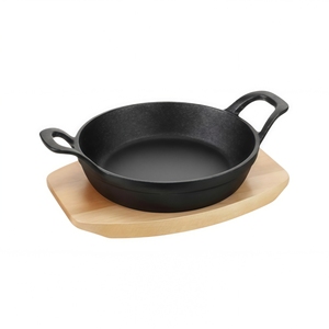 Padella in ghisa con base in legno, piastra rotonda per fajitas, pentola per cottura e frittura - Product Image 1