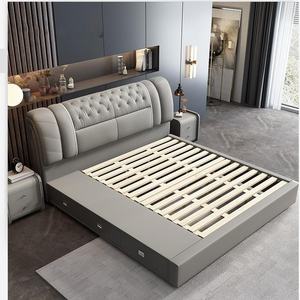 Muebles de dormitorio modernos Últimos diseños <span class=keywords><strong>Cama</strong></span> giratoria de cuero tamaño king para bodas Marco de madera de estilo suave Tamaños dobles Queen - Product Image 6