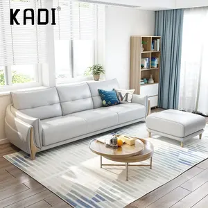 أثاث المنزل الحديثة تصميم الجلود أريكة L شكل طقم أريكة الاسكندنافية نمط جلد أبيض 3 مقعد أريكة كرسي مع دواسة