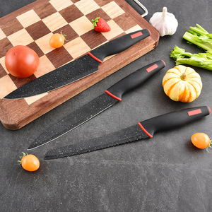 Ensemble de 6 couteaux de cuisine en acier inoxydable avec revêtement antiadhésif en marbre noir, manche doux au toucher, boîte cadeau, cuisine domestique - Product Image 4