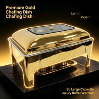 Réchaud de buffet de luxe en acier inoxydable avec finition dorée, 9 L, pour hôtel, restaurant et banquet