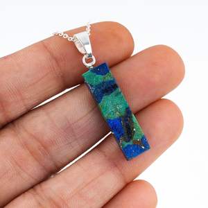 Natural Stone Geometric Pendant <b>Necklace</b> Prong Setting Stainless Steel Unisex Gift Jewelry - Product Image 2