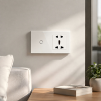 Interrupteur tactile à 2 boutons UBARO avec panneau en verre trempé et prise universelle à 5 broches, interrupteurs et prises électriques murales pour la maison