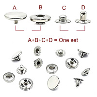 8/10/12/12.5MM Kancing Logam Grosir, Aksesori Koper DIY Pengikat Bulat, Bahan Logam Kancing Jepret Empat Bagian
