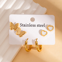 Pendientes de Acero Inoxidable con Forma de Trébol de Cuatro Hojas y Flor de Cinco Pétalos, Joyería de Oreja con Mariposa Dorada, Antidesvanecimiento, a la Moda