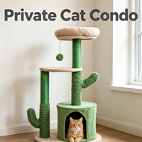 Arbre à chat Cactus Cat Furniture en sisal vert, avec poteau à gratter, plateforme ronde, cylindre, perchoir latéral, jouet suspendu et espace de repos