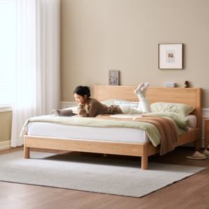 Cadre de lit en bois massif de chêne minimaliste K7011 <span class=keywords><strong>Gorange</strong></span>, meubles de chambre à coucher, couleur noyer naturel et noir, King & Queen - Product Image 4