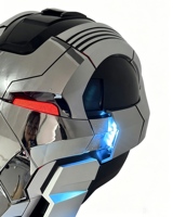 Helm Robotik Hitam dan Perak dengan Finishing Cermin dan Perintah Bahasa Inggris Jarvis Greetings