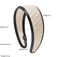 Serre-tête en cuir fait main pour femme, avec bord large en tissu coloré et motif géométrique, modèle Yutang LH110, idéal pour un usage quotidien et la mode.