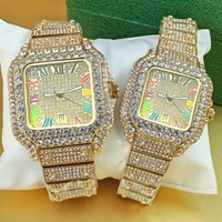 Montre Homme de Luxe Carrée Bling Ciel Étoilé Hip Hop Iced Out Lumineuse Arabe Or Quartz Diamant Montre Couple
