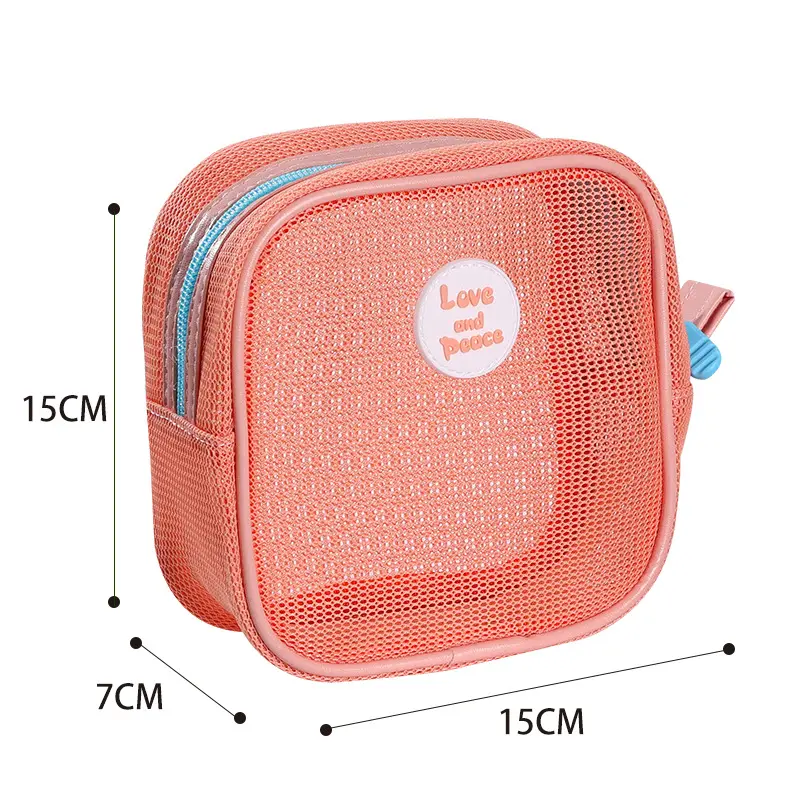हॉट सेल छोटा नायलॉन मेश कॉस्मेटिक बैग टिकाऊ हल्का ट्रैवल मेकअप पाउच मिनी स्क्वायर मेश मेकअप बैग