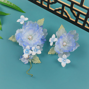 2026 Summer Original Design Ancient Style Handmade Silk <b>Flower</b> Blue Hanfu Hair Clip <b>Sweet</b> Makeup Styling Perforated <b>Flower</b> Hair - Product Image 2