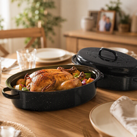 Plat à rôtir ovale en acier émaillé de 15,4 pouces avec couvercle, taille moyenne, capacité de 10 lb pour dinde, poulet et plus