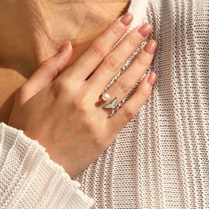 Bague ouverte en argent S925 avec perle queue de sirène, style coréen, perle d'eau douce naturelle, design élégant et de luxe. - Product Image 4