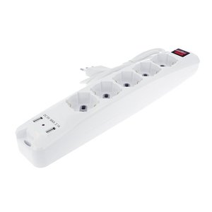 Regleta con 2 Puertos USB y Cable de 1.5 Metros, 5 Tomas de Corriente 2P+T 10/16A, Interruptor Schuko y Enchufe de Extensión SKU-8715 - Product Image 1