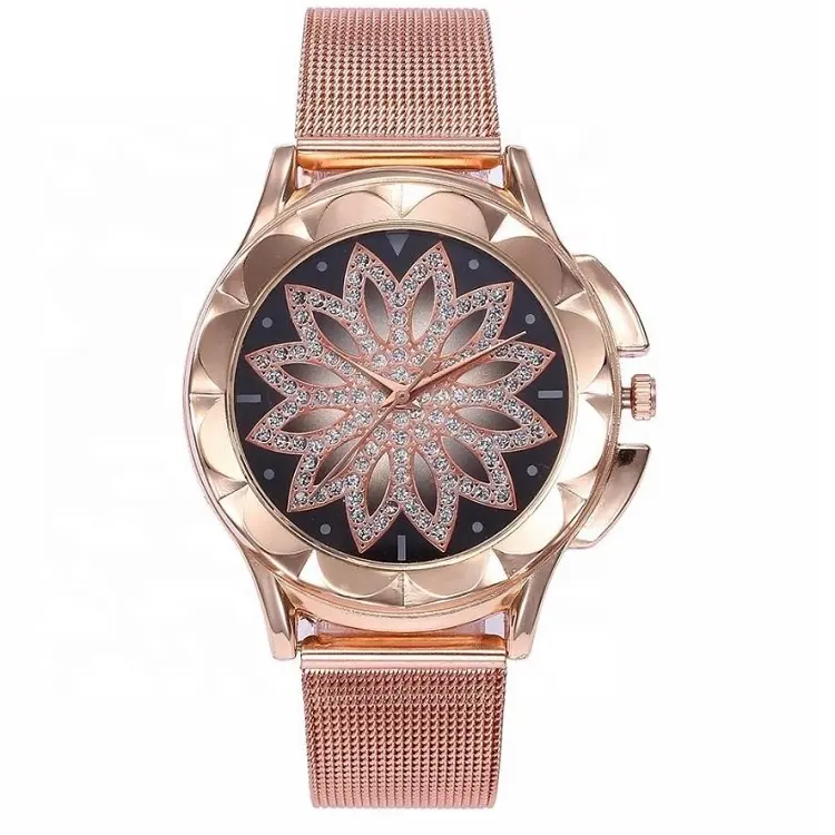 Factory Hot Sale Quartz Stainless Steel Mesh Belt Diamond Watch Ladies Watch