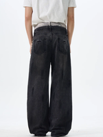 American Retro Yellow Mud Dyed Ripped Jeans pour hommes Loose Straight-Leg Pants Washed Technique High Street Style Rivet Washable
