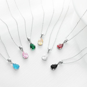 สร้อยคอจี้หินสำหรับผู้หญิงทำจากสเตนเลสสตีลไม่ก่อให้เกิดอาการแพ้หรูหราไพลิน/<span class=keywords><strong>มรกต</strong></span>/<span class=keywords><strong>ทับทิม</strong></span>/ซิทรีน/โอนิกซ์ทรงหยดน้ำตา - Product Image 2