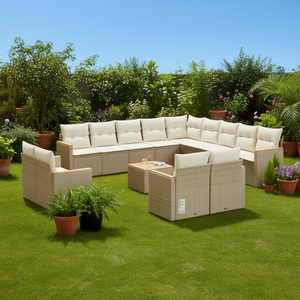 Ensemble de canapés de jardin beige en rotin pour l'extérieur avec coussins en mousse haute densité, design contemporain, imperméable, pour usage en terrasse - Product Image 2