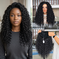 Demi-perruque afro bouclée crépue en gros, perruque synthétique à cordon de serrage pour femmes noires, sans colle, 3-en-1, mélange de cheveux synthétiques