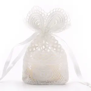 Lace Drawstring Flower Cotton Hollow Out Drawstring Bag Snow Yarn Storage Gift Jewelry organza bag 10*14cm