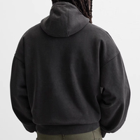 Sweat-shirt à capuche pour homme en coton 100% surdimensionné, noir, vintage, délavé à l'acide, poids lourd, fermeture éclair quart de tour, coupe ample