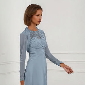 TEENYEE Mantella da Sposa Moderna di Design con Collo Plissettato in Rete, Cape da Sera a Maniche Lunghe, Giacca Bolero da Sposa - Product Image 5