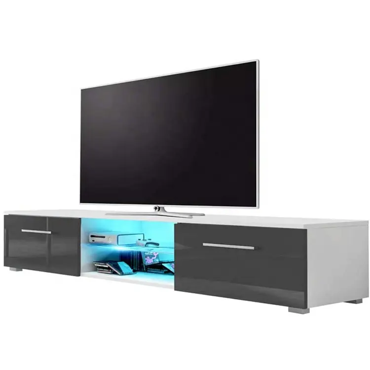 Modern tasarım uv parlak led tv standları ahşap temperli cam televizyon standı oturma odası mobilya