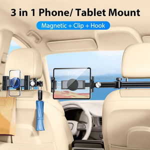 Flexible Alloy+Plastic <b>Car</b> Seat Headrest Hook Magnetic Phone <b>Tablet</b> <b>Holders</b> Stretchable Adjustable Anti-Slip Stable 360 Rotation - Product Image 2