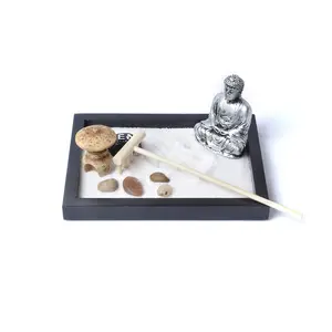 Zen Pasir Taman untuk Meja Meditasi Desktop Zen Taman Dekorasi Meja Kit dengan Buddha, Batu Disesuaikan