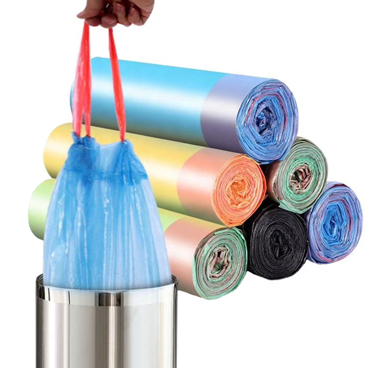 China Manufacturer Biodegradable Rubbish Bags Colorful HDPE Garbage Bag Kitchen Household Usage Trash Bag with Drawstring