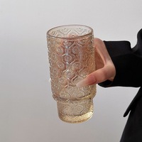 En stock – Tasse à matcha en verre ambré à motif floral, gobelet réutilisable pour boissons glacées au matcha, pour la cérémonie du thé matcha et l'usage quotidien