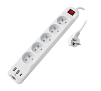 Prise française 5 voies, 16A, 230V~ avec protection enfant et interrupteur lumineux